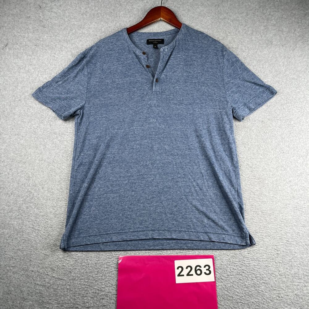 Banana Republic Linen Blend Henely T Shirt Casual Blue Heather Mens Medium